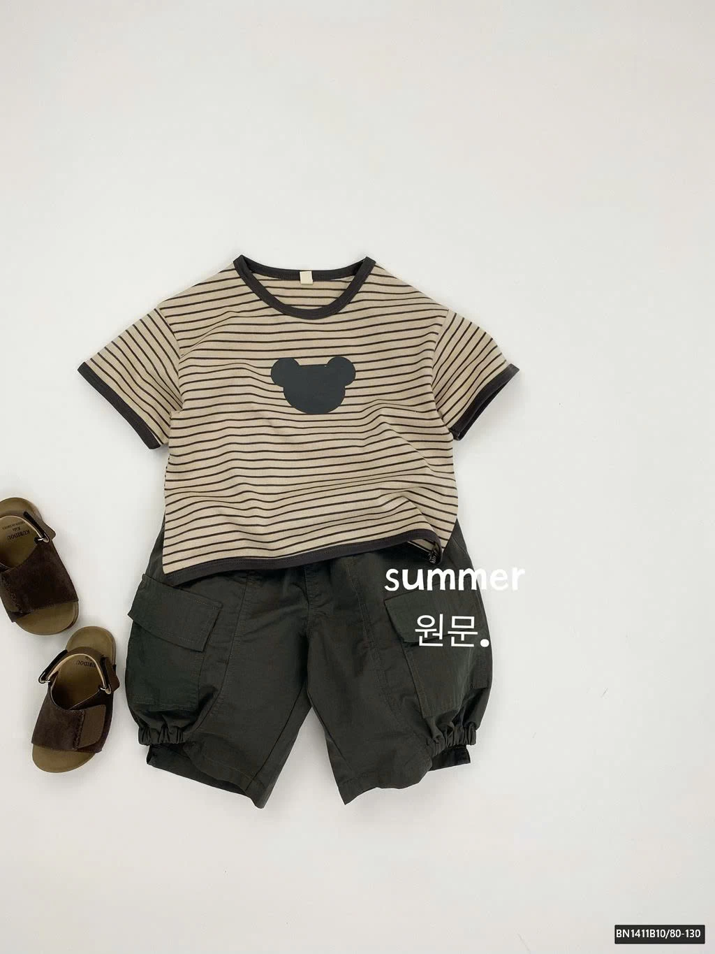 ÁO THUN MẶT GẤU KẺ NGANG