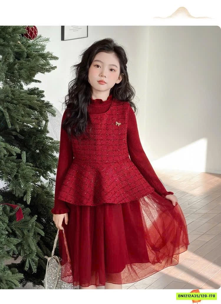 SÉT VÁY DẠ ĐỎ PHỐI VOAN ĐỎ LÓT NHUNG