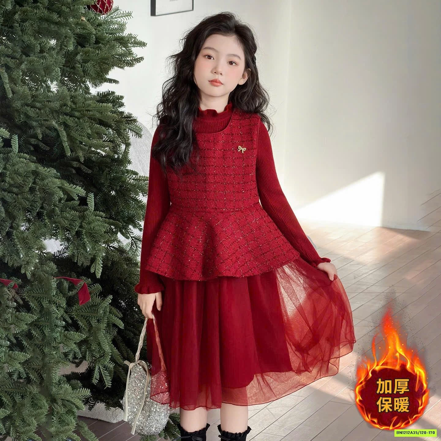 SÉT VÁY DẠ ĐỎ PHỐI VOAN ĐỎ LÓT NHUNG