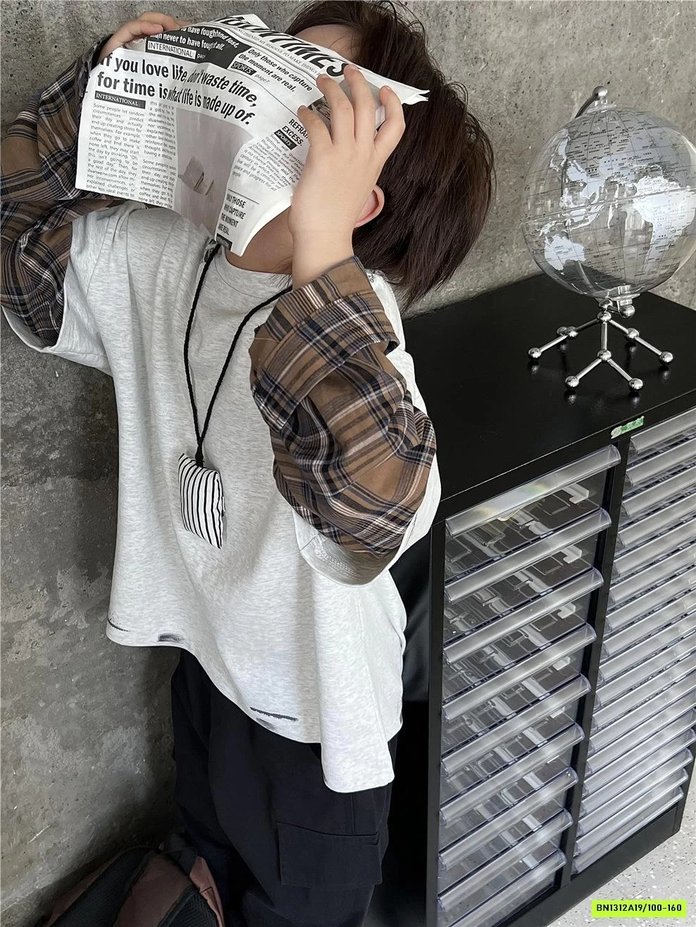 ÁO THUN XÁM GIẢ 2 LỚP CARO NÂU SNIDOLS