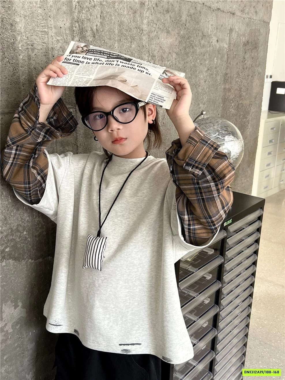 ÁO THUN XÁM GIẢ 2 LỚP CARO NÂU SNIDOLS