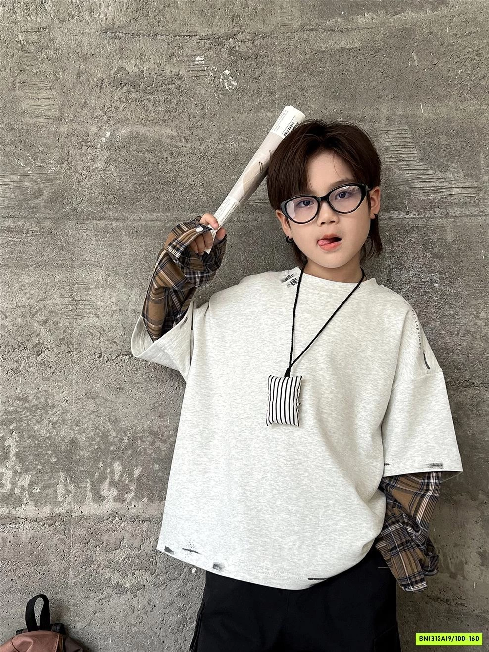 ÁO THUN XÁM GIẢ 2 LỚP CARO NÂU SNIDOLS