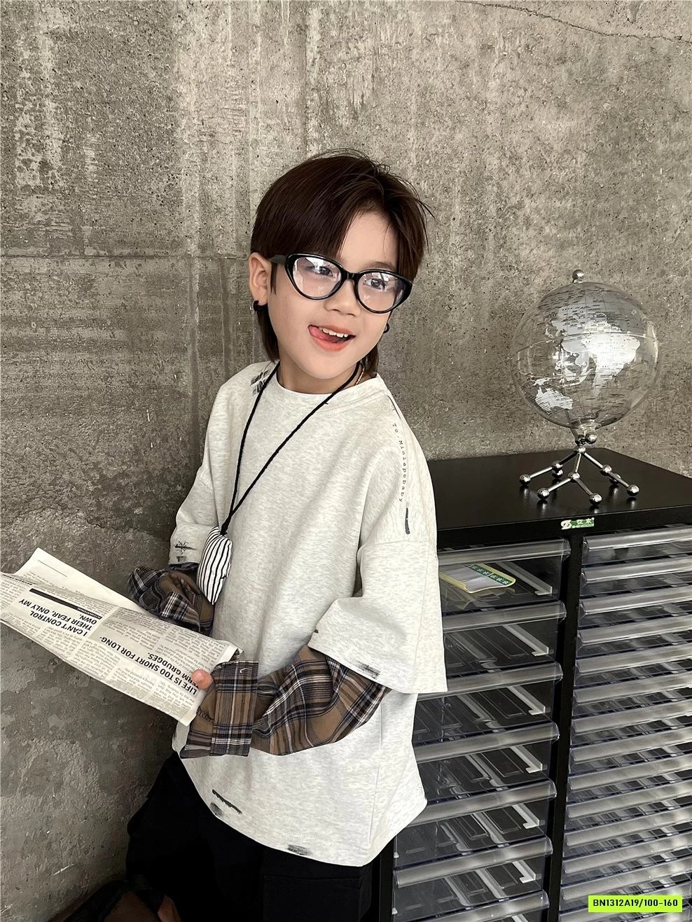 ÁO THUN XÁM GIẢ 2 LỚP CARO NÂU SNIDOLS