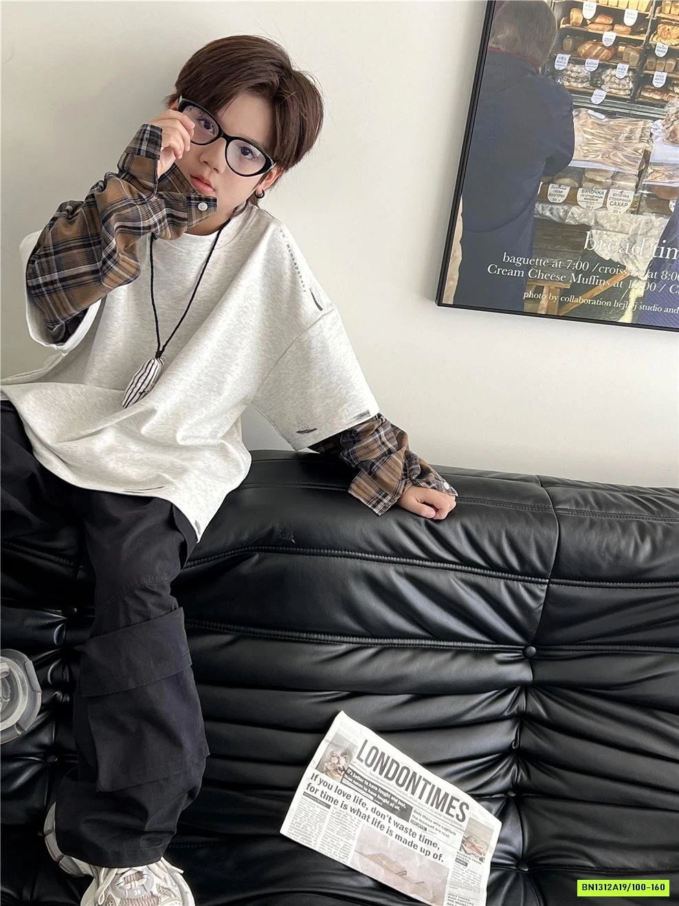 ÁO THUN XÁM GIẢ 2 LỚP CARO NÂU SNIDOLS