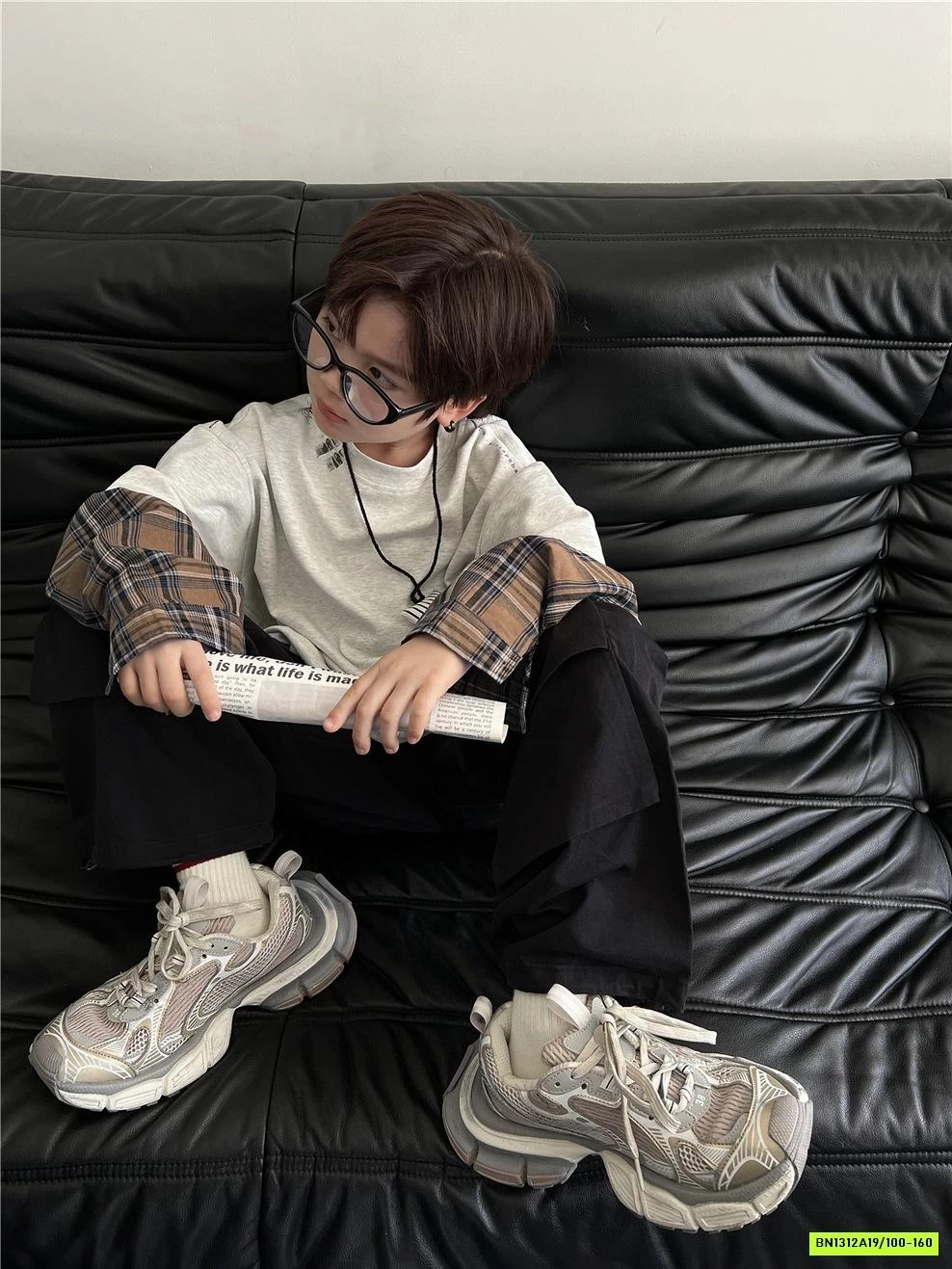 ÁO THUN XÁM GIẢ 2 LỚP CARO NÂU SNIDOLS