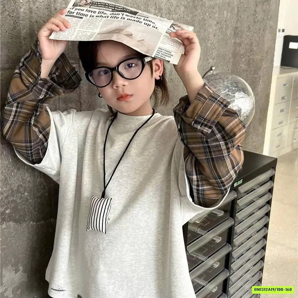 ÁO THUN XÁM GIẢ 2 LỚP CARO NÂU SNIDOLS