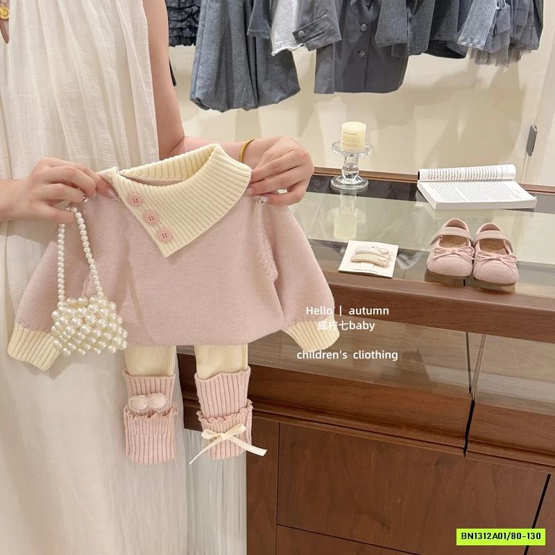 SÉT LEN HỒNG CỔ LỆCH MIX LEGGING