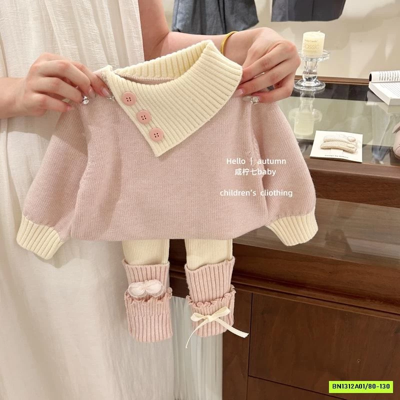 SÉT LEN HỒNG CỔ LỆCH MIX LEGGING