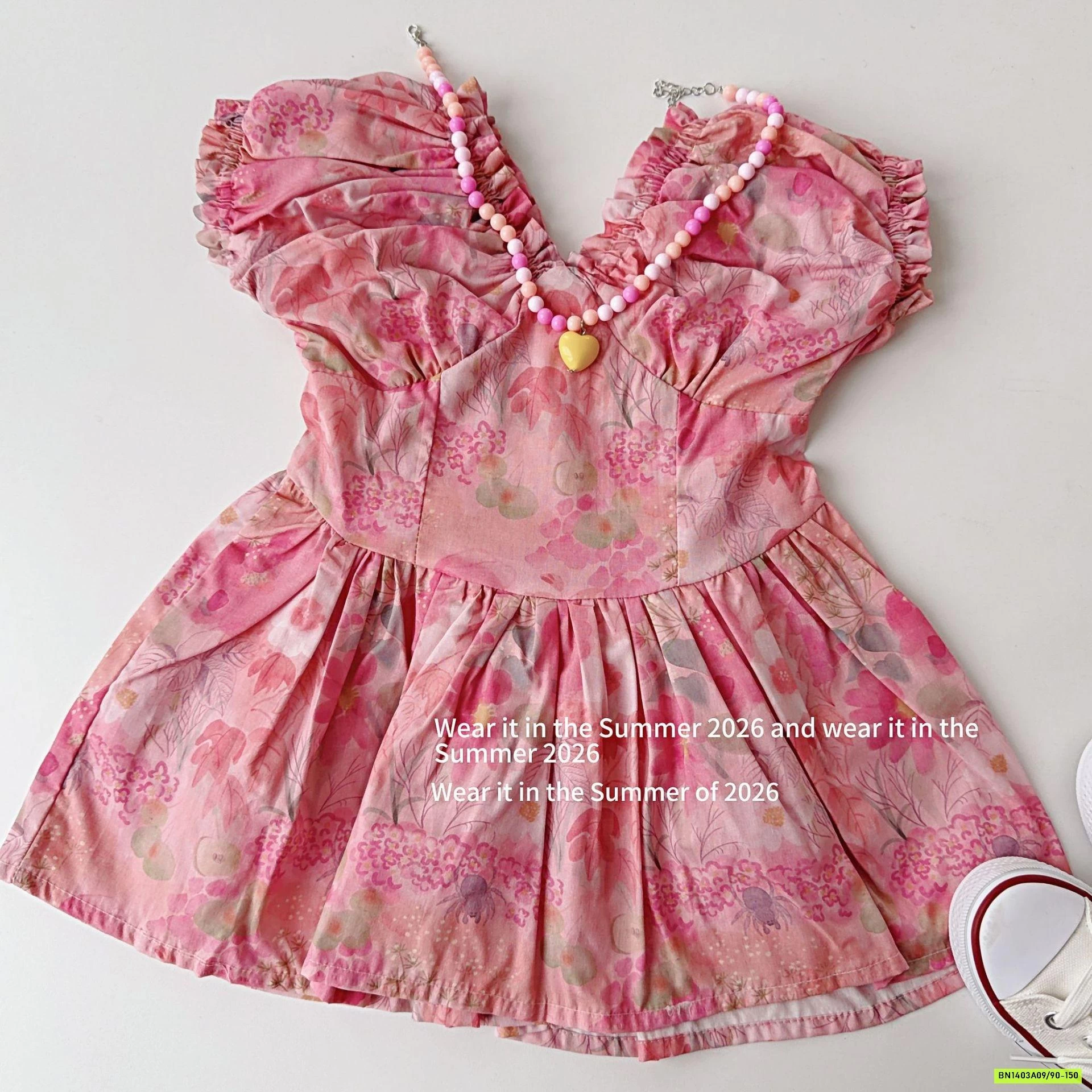 ĐẦM HOA HỒNG TAY BỒNG T&QKIDS