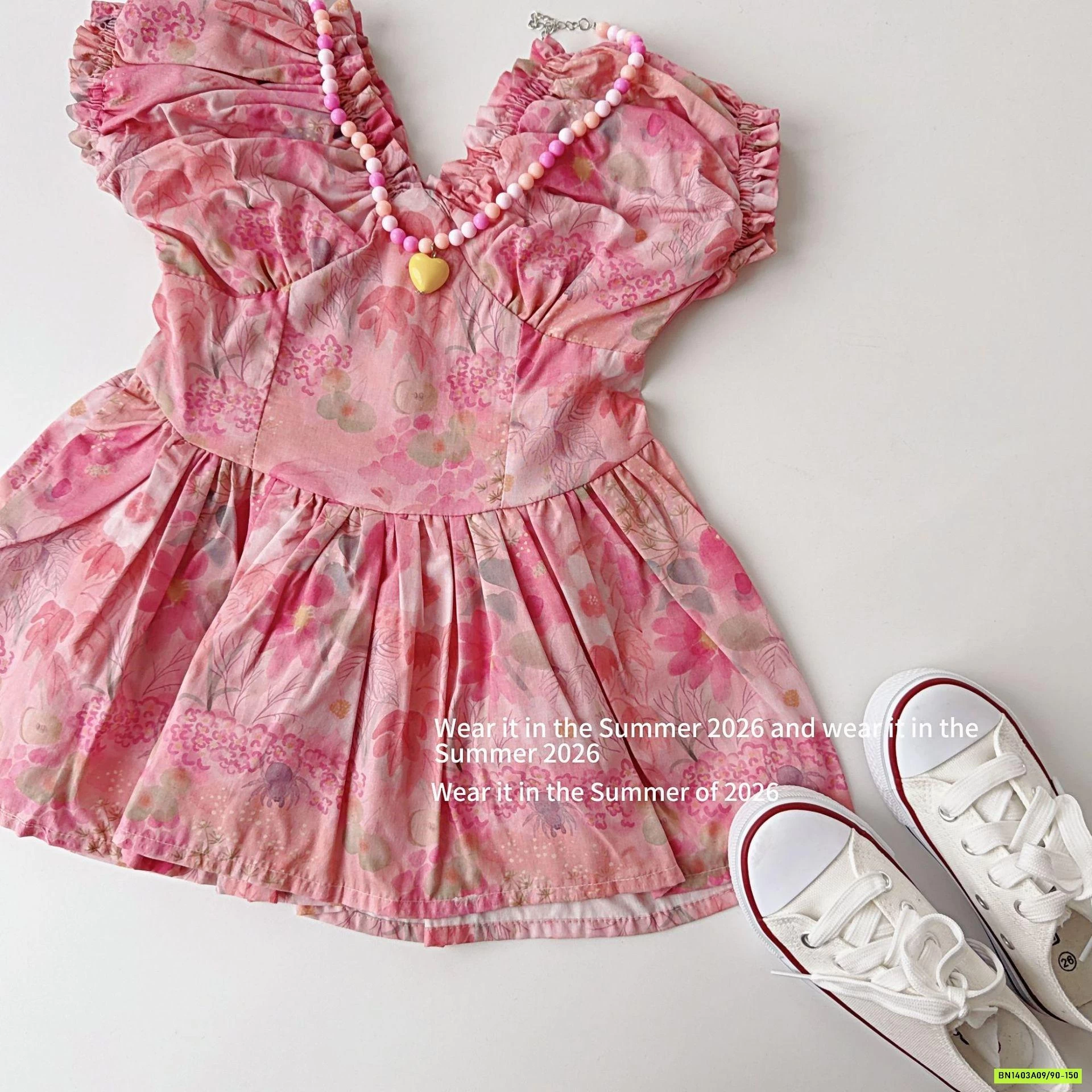 ĐẦM HOA HỒNG TAY BỒNG T&QKIDS