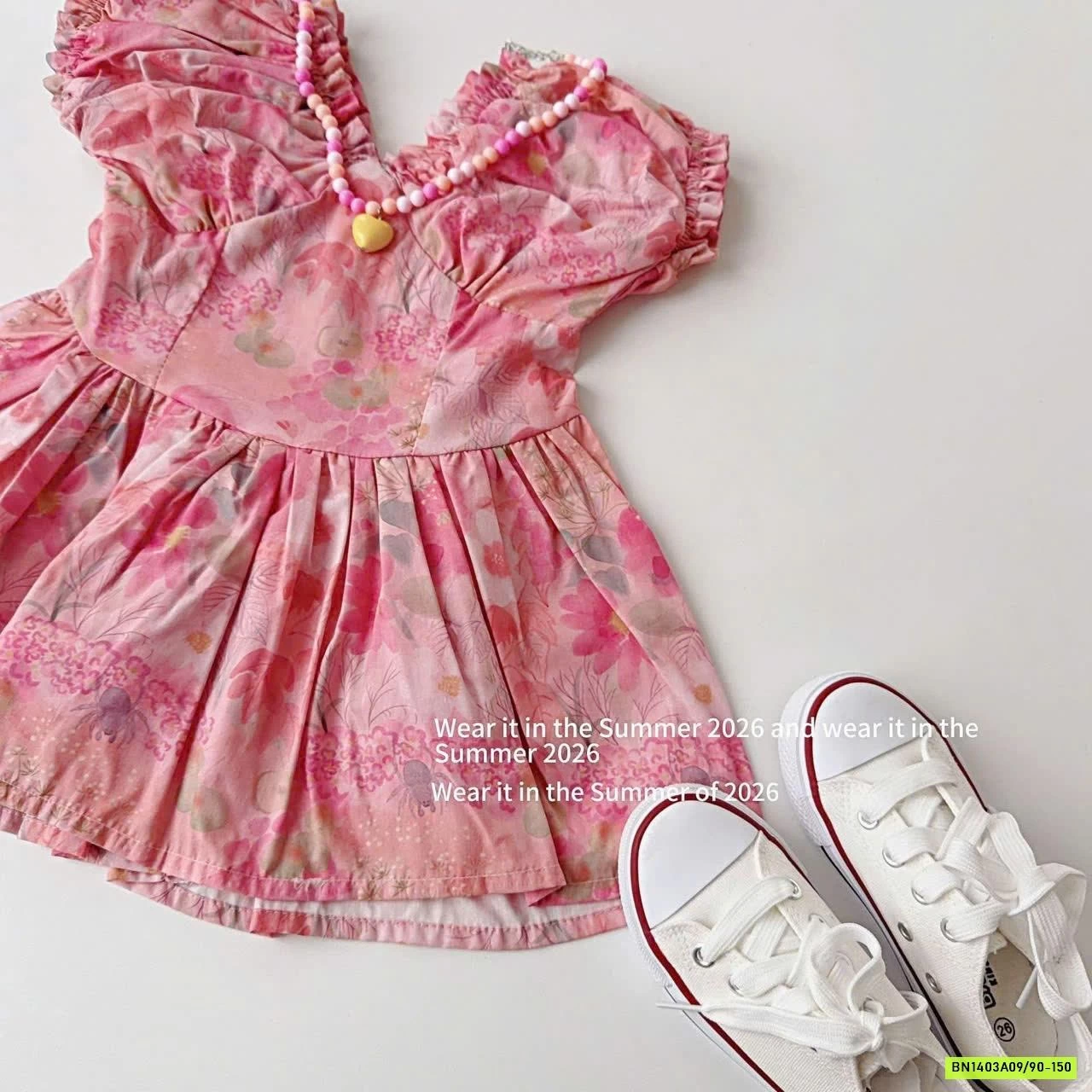 ĐẦM HOA HỒNG TAY BỒNG T&QKIDS