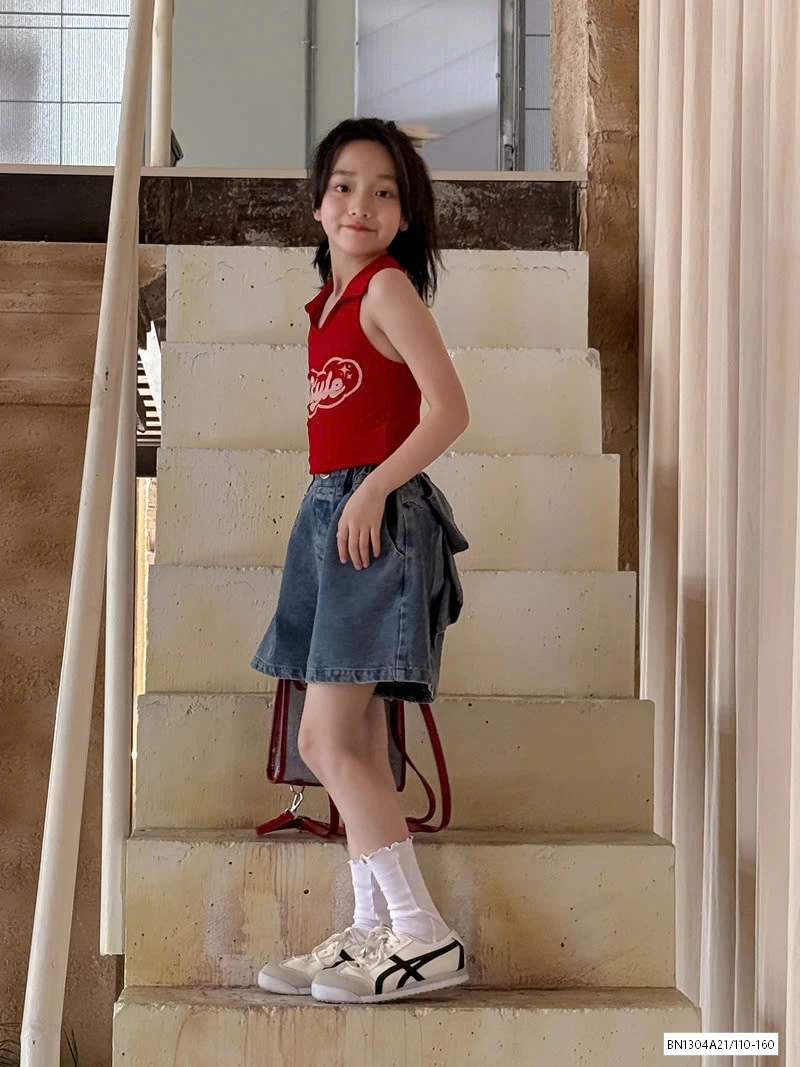 ÁO YẾM ĐỎ MIX SHORT JEANS NƠ