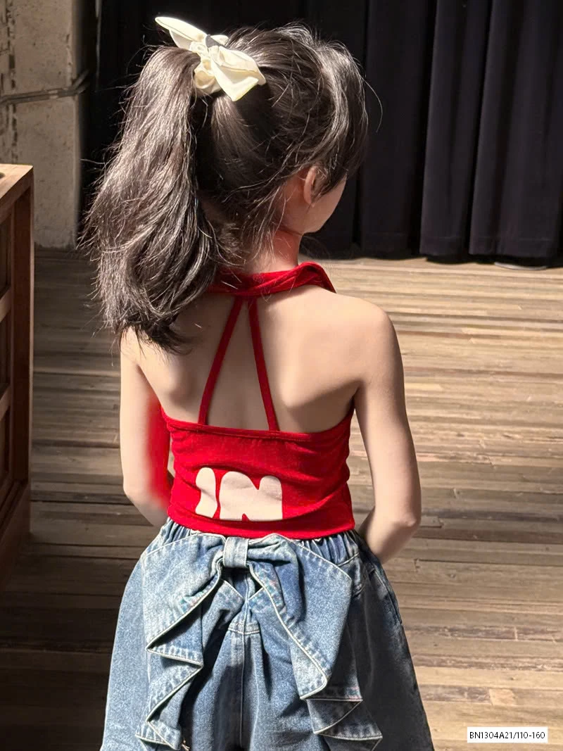ÁO YẾM ĐỎ MIX SHORT JEANS NƠ