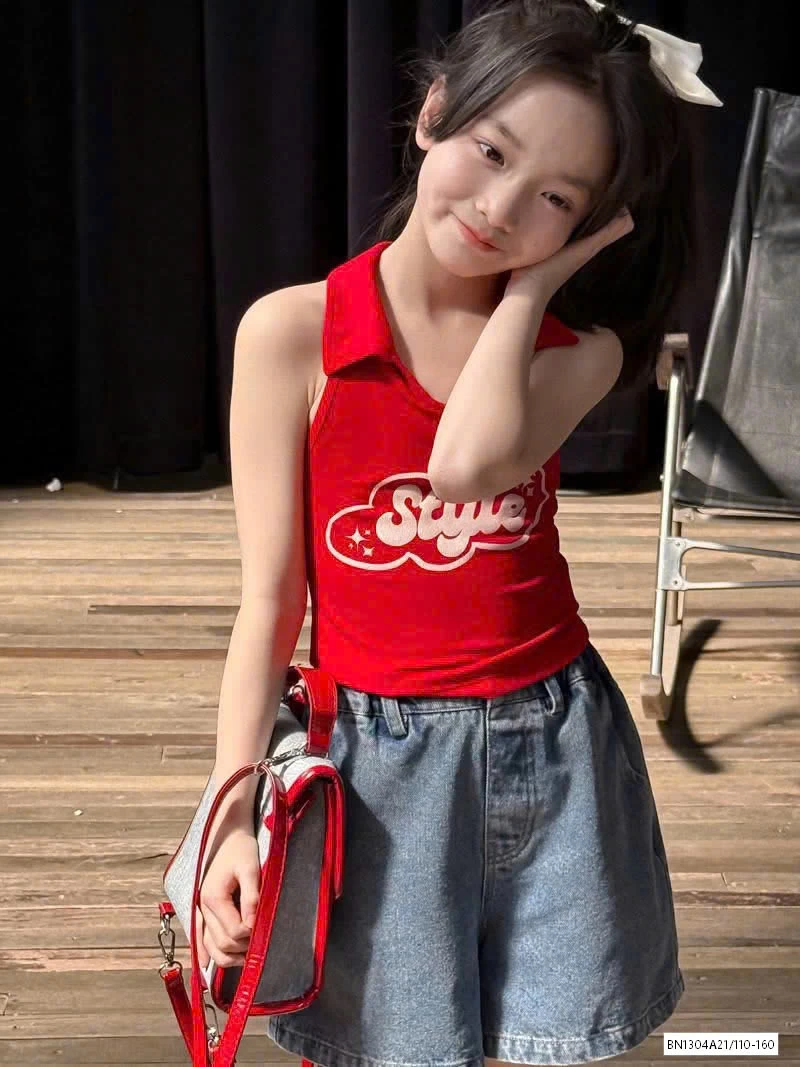 ÁO YẾM ĐỎ MIX SHORT JEANS NƠ