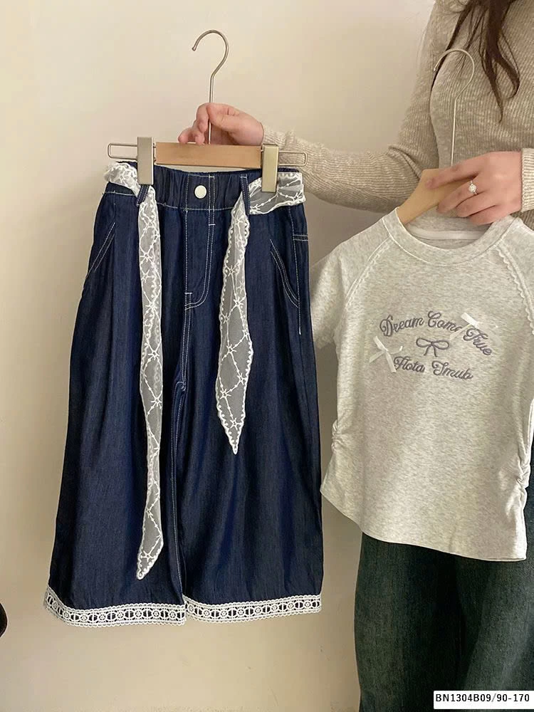 SÉT QUẦN JEANS REN GẤU MIX ÁO THUN NƠ