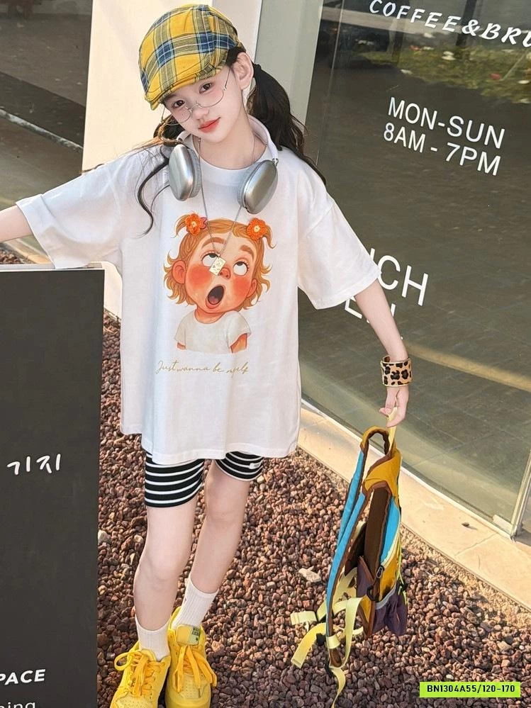 ÁO THUN CÔ GÁI MIX LEGGING KẺ