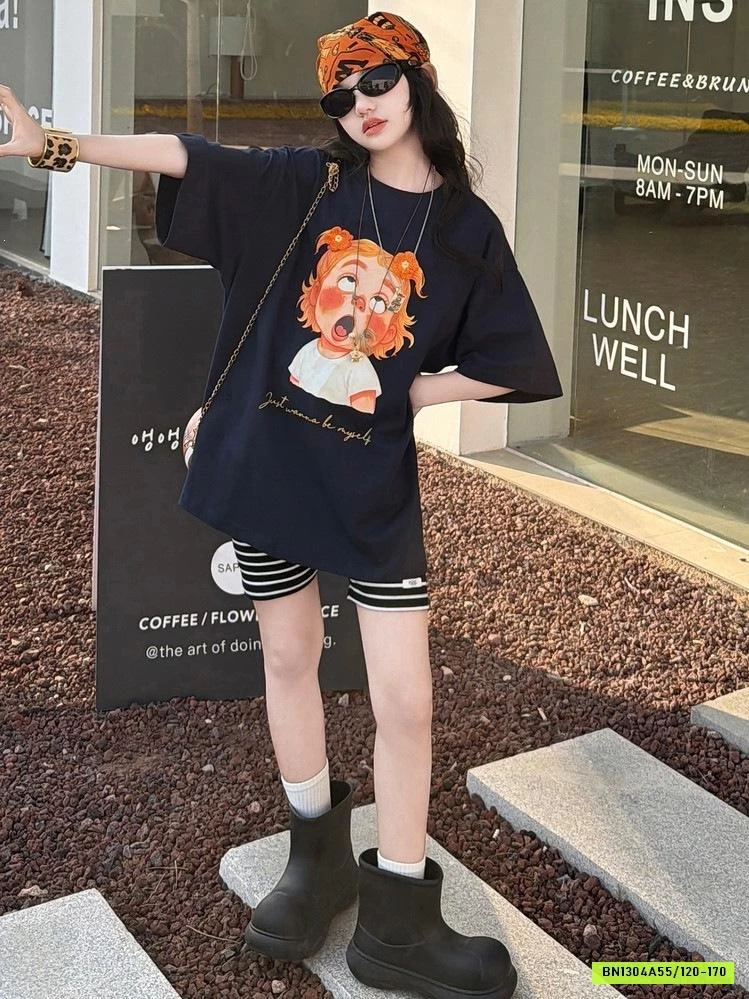 ÁO THUN CÔ GÁI MIX LEGGING KẺ