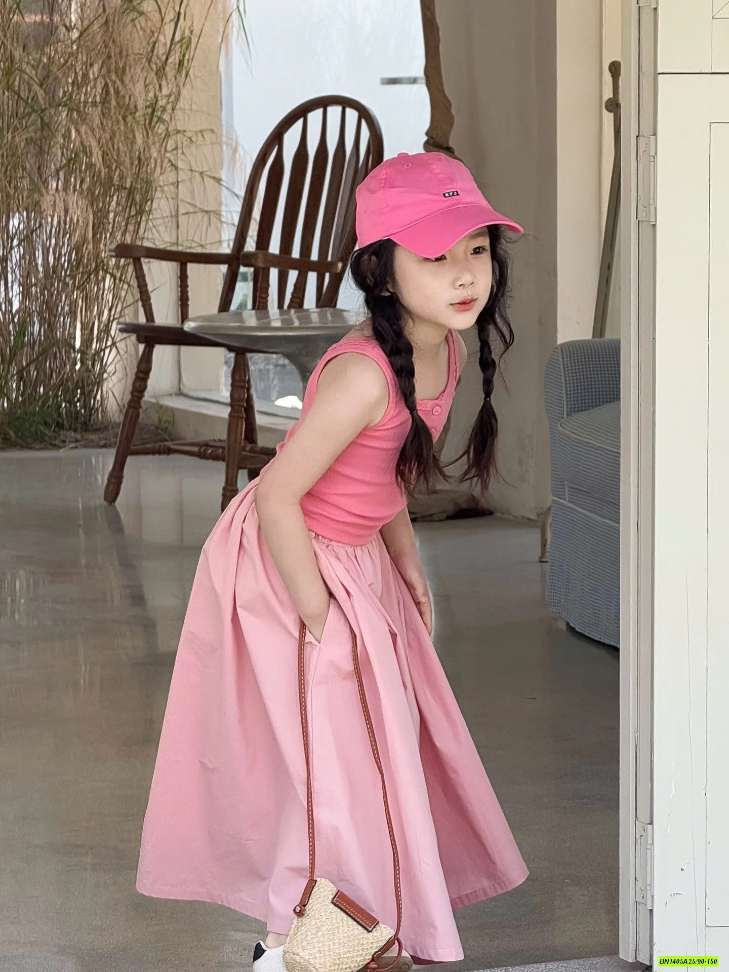 ÁO 2 DÂY MIX CV DÁNG DÀI HỒNG