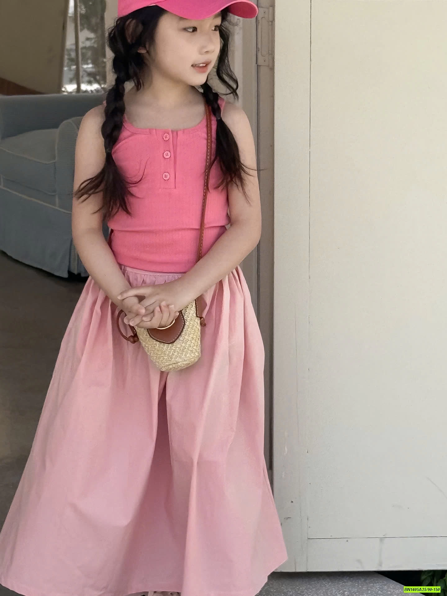 ÁO 2 DÂY MIX CV DÁNG DÀI HỒNG