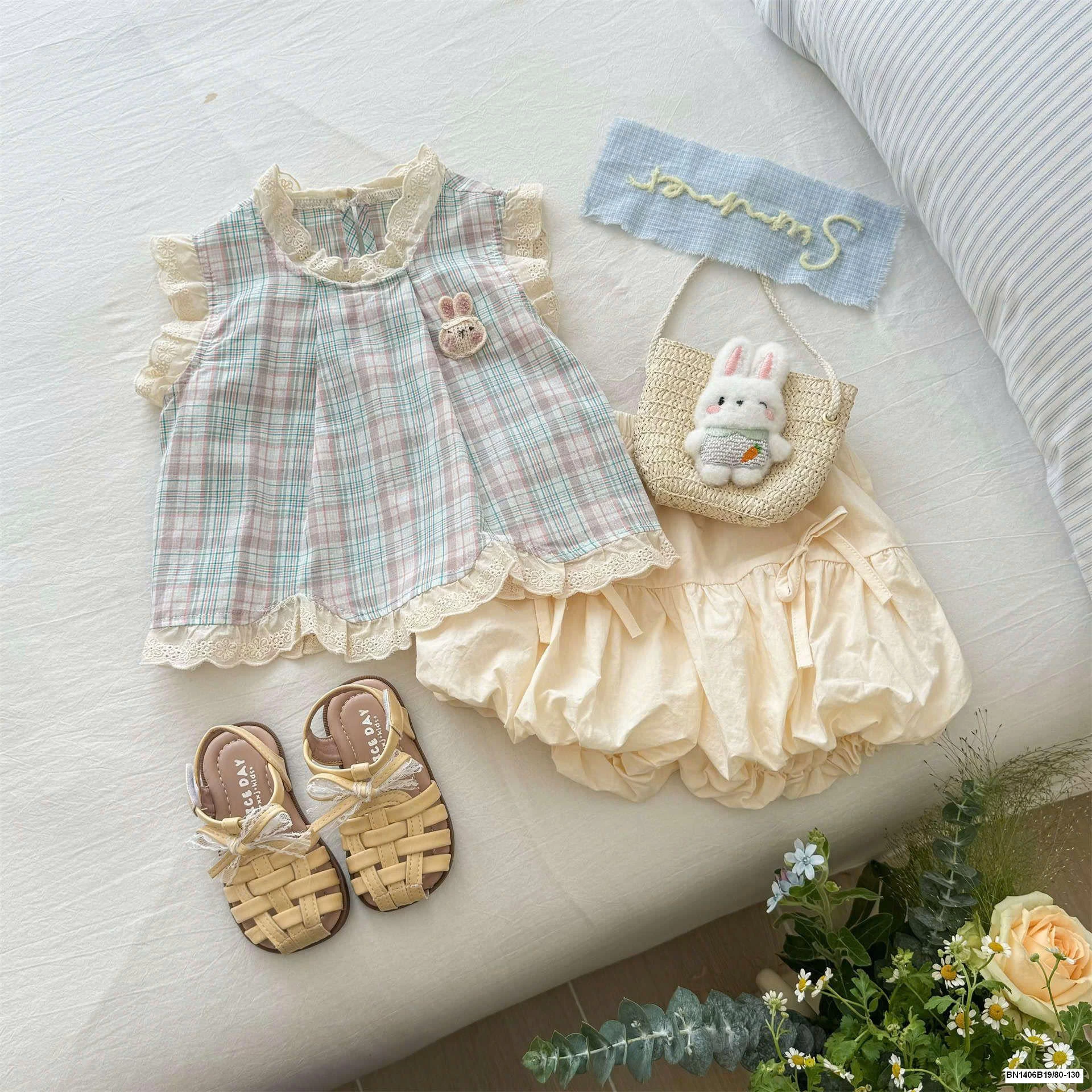 SÉT ÁO CARO THỎ XANH MIX QUẦN BÍ