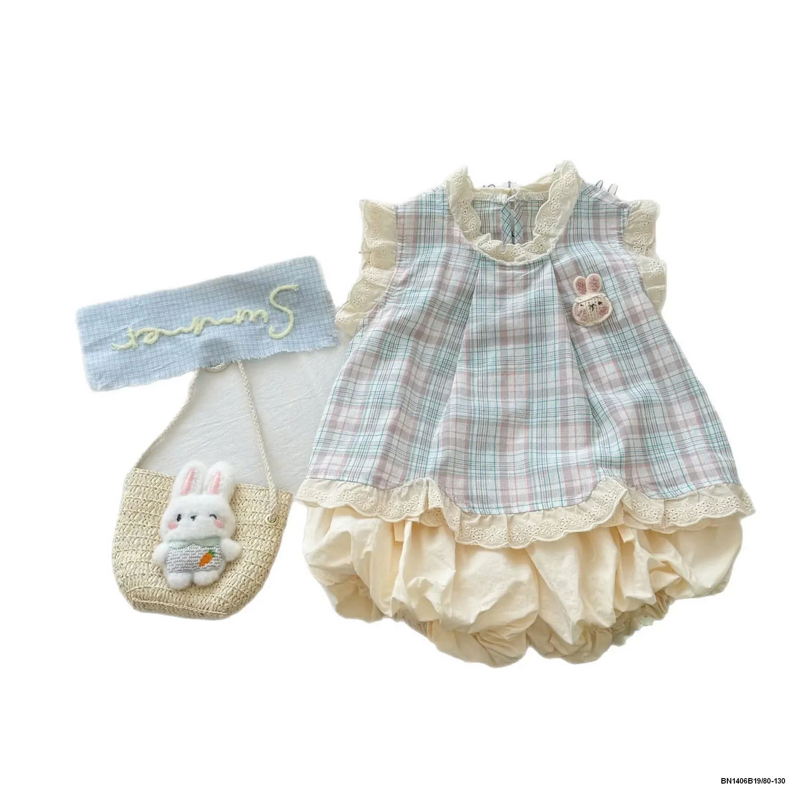 SÉT ÁO CARO THỎ XANH MIX QUẦN BÍ