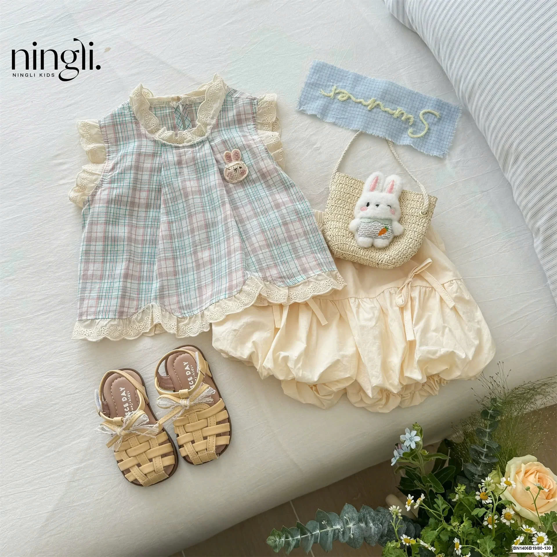 SÉT ÁO CARO THỎ XANH MIX QUẦN BÍ