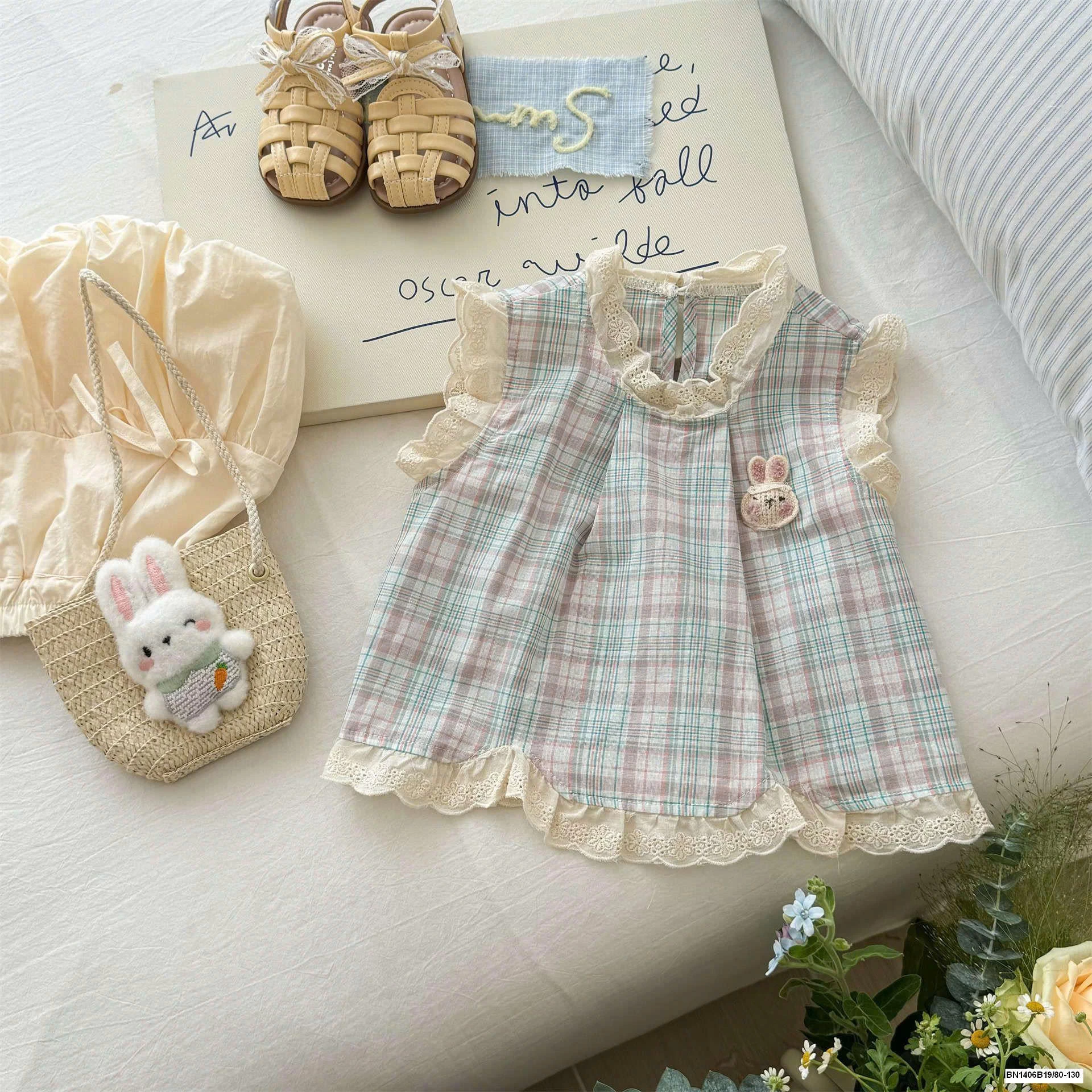 SÉT ÁO CARO THỎ XANH MIX QUẦN BÍ