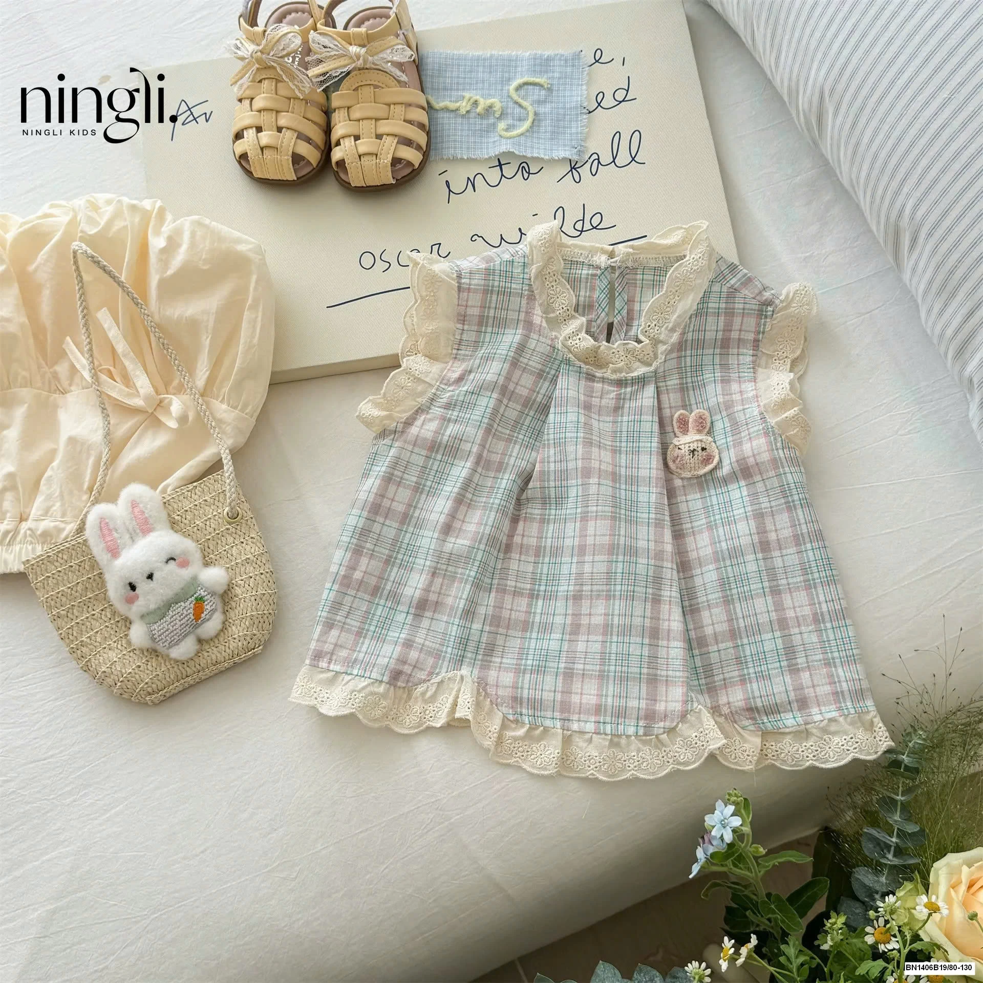 SÉT ÁO CARO THỎ XANH MIX QUẦN BÍ