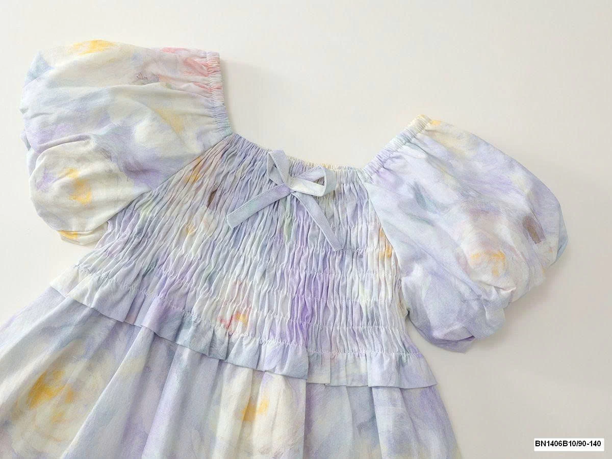 ĐẦM HOA TÍM TAY BỒNG CHUN NGỰC