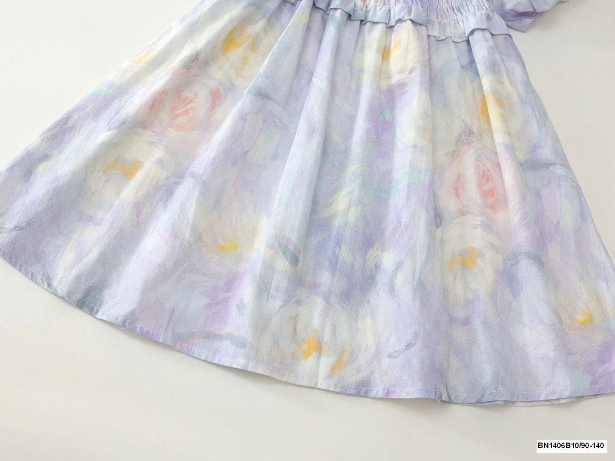 ĐẦM HOA TÍM TAY BỒNG CHUN NGỰC