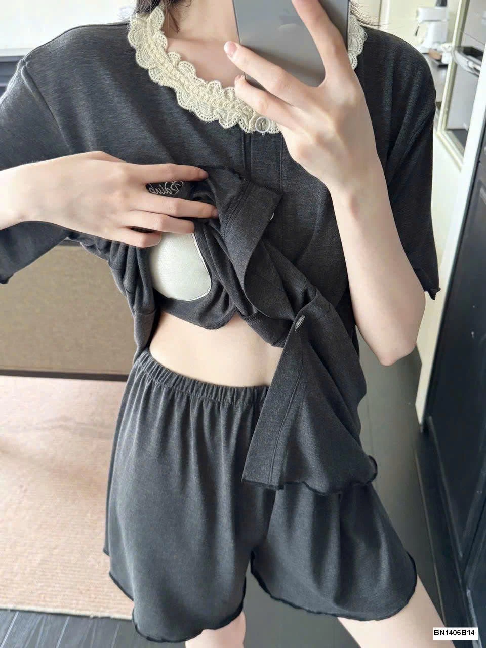 BỘ MẶC NHÀ CỔ PHỐI REN KÈM ĐỆM NGỰC