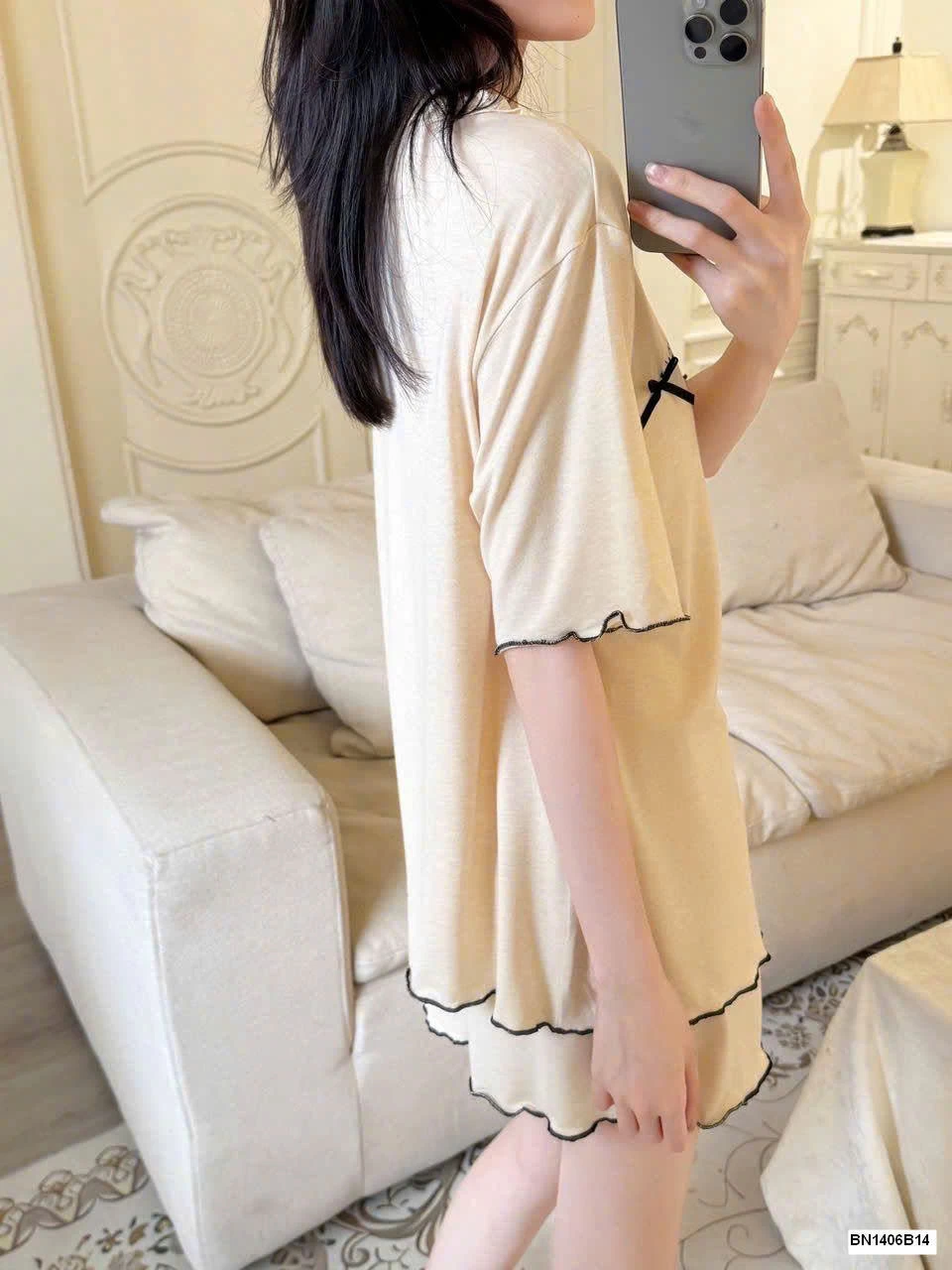 BỘ MẶC NHÀ CỔ PHỐI REN KÈM ĐỆM NGỰC