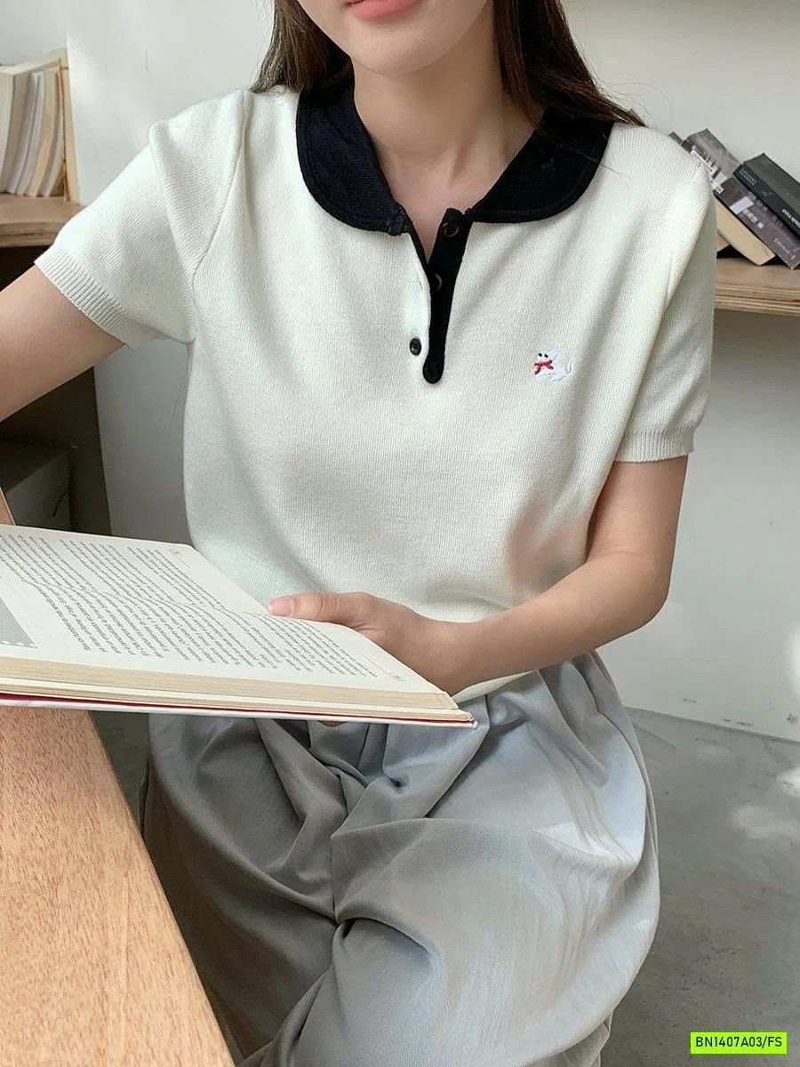 MONTOGHI CỔ SEN THÊU LOGO