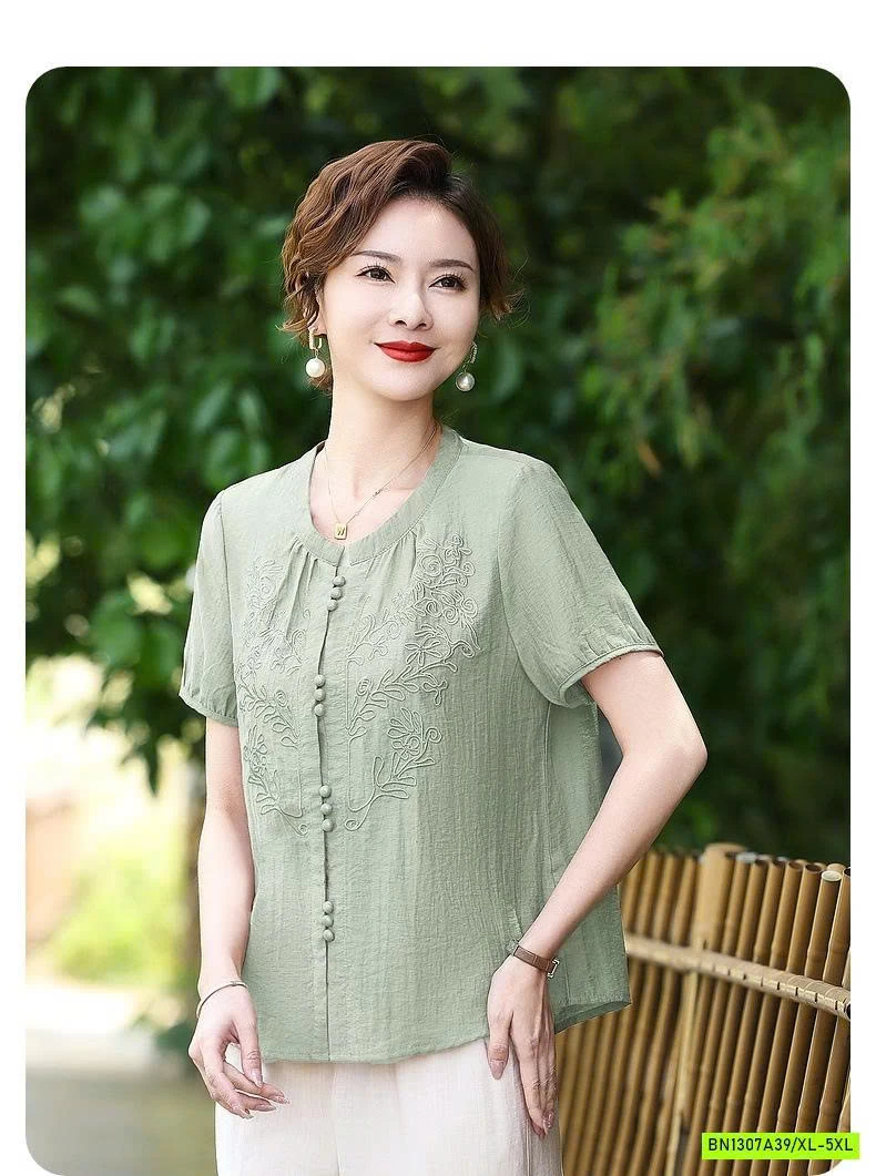 BỘ ÁO THÊU CỔ TÀU TRUNG NIÊN