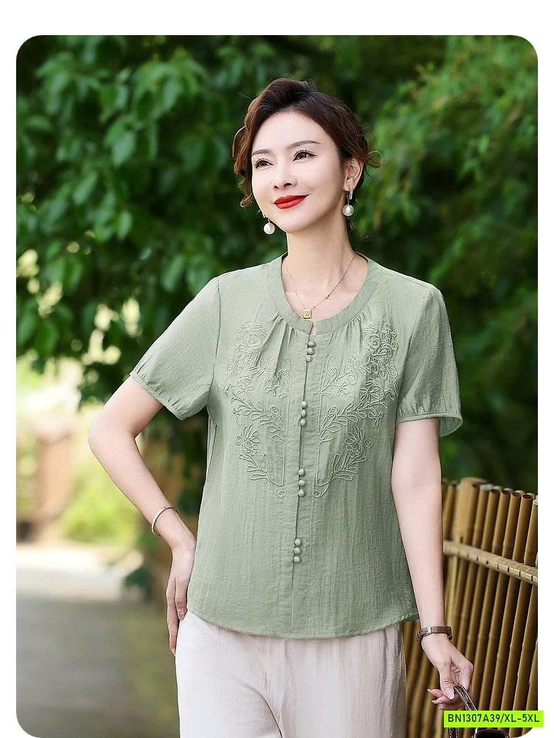 BỘ ÁO THÊU CỔ TÀU TRUNG NIÊN