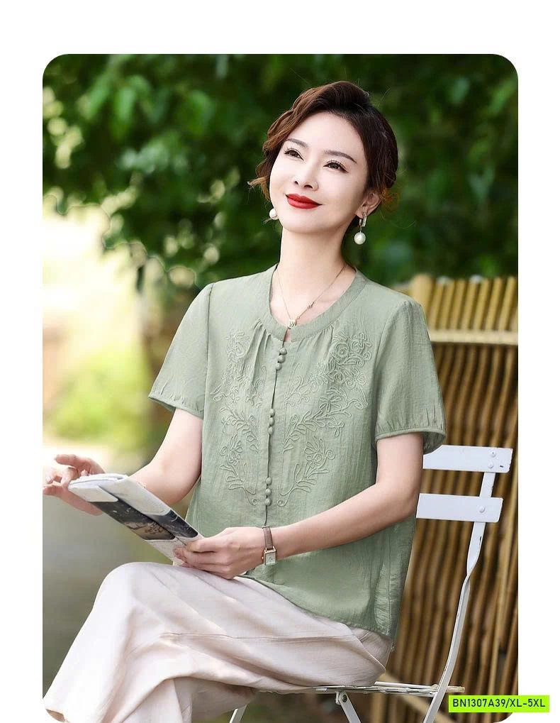 BỘ ÁO THÊU CỔ TÀU TRUNG NIÊN