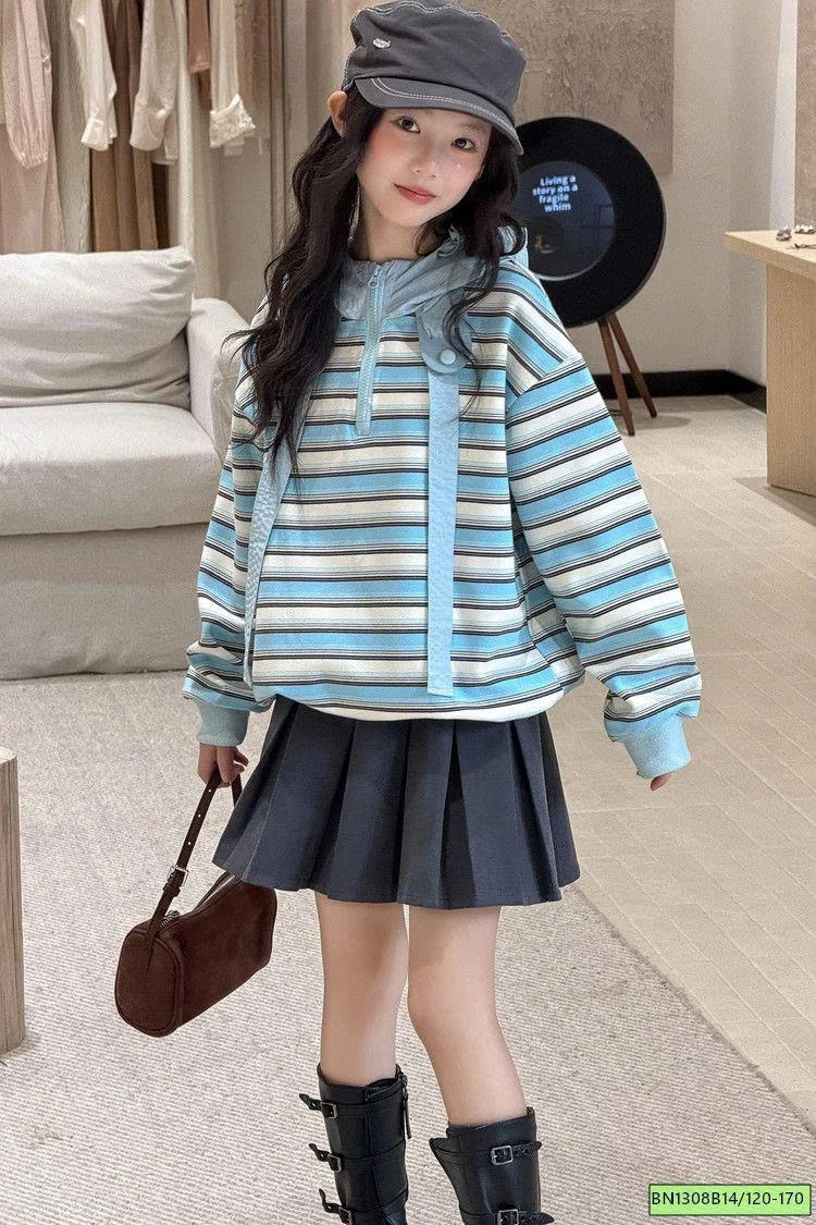 ÁO NỈ KẺ NGANG MÀU XANH