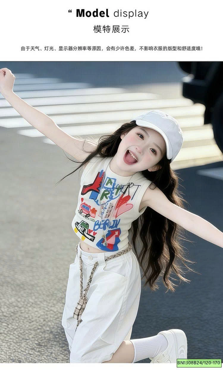 SÉT ÁO CROPTOP SÁT NÁCH IN HÌNH MIX QUẦN SHORT TRẮNG