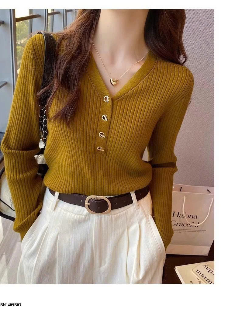 ÁO LEN CỔ V 4 CÚC