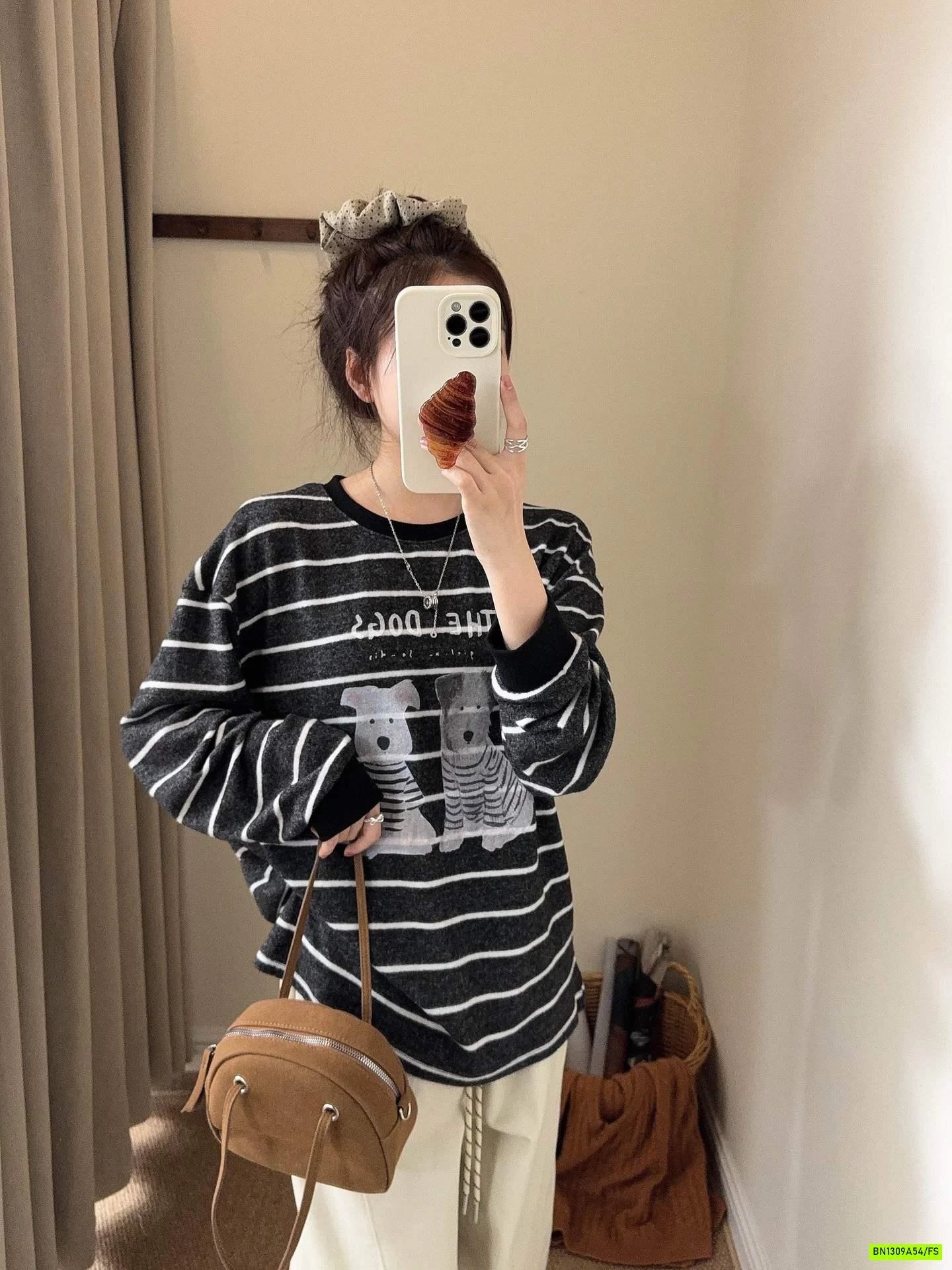 ÁO THUN DỆT KẺ NGANG IN CÚN