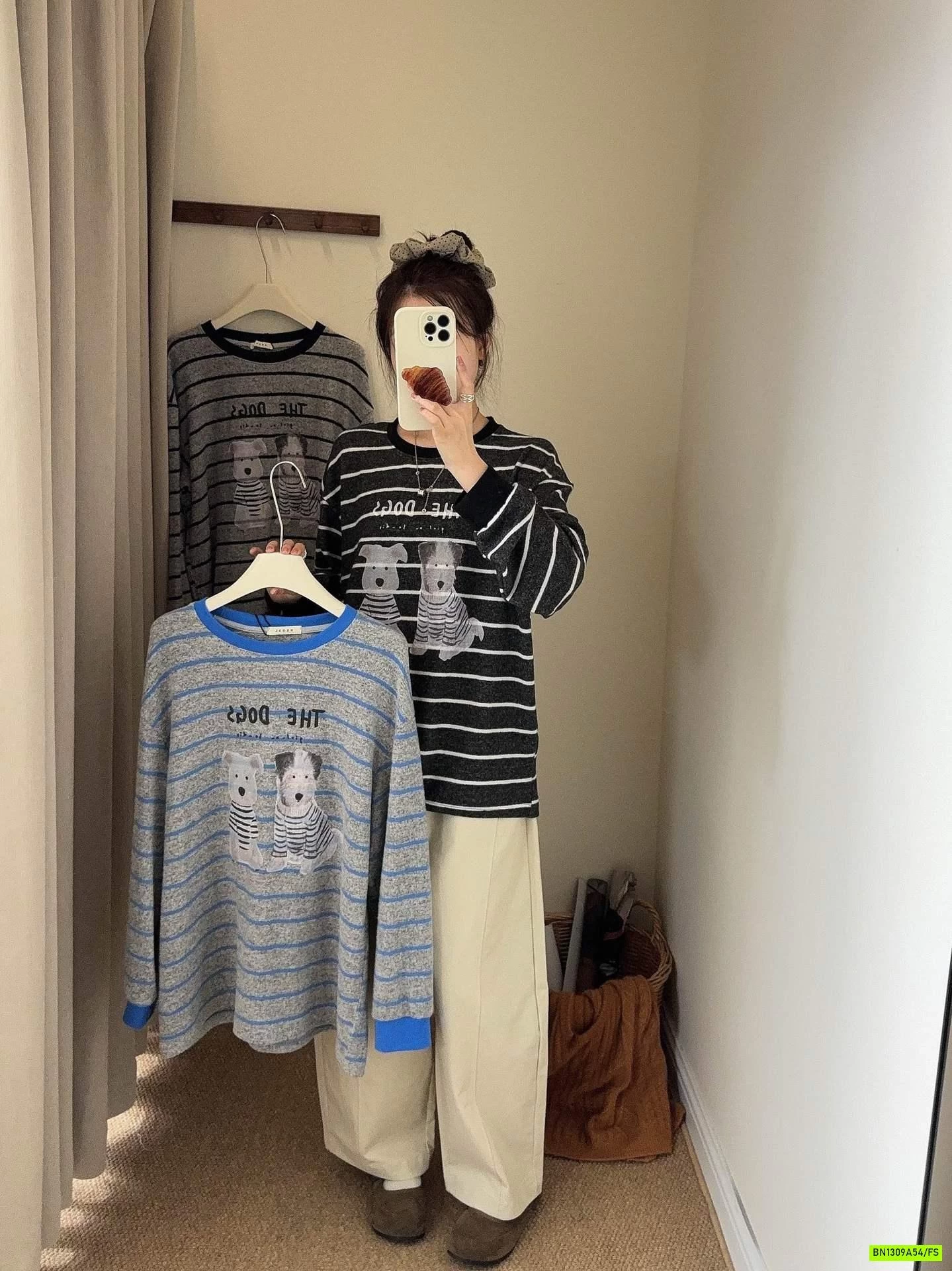 ÁO THUN DỆT KẺ NGANG IN CÚN