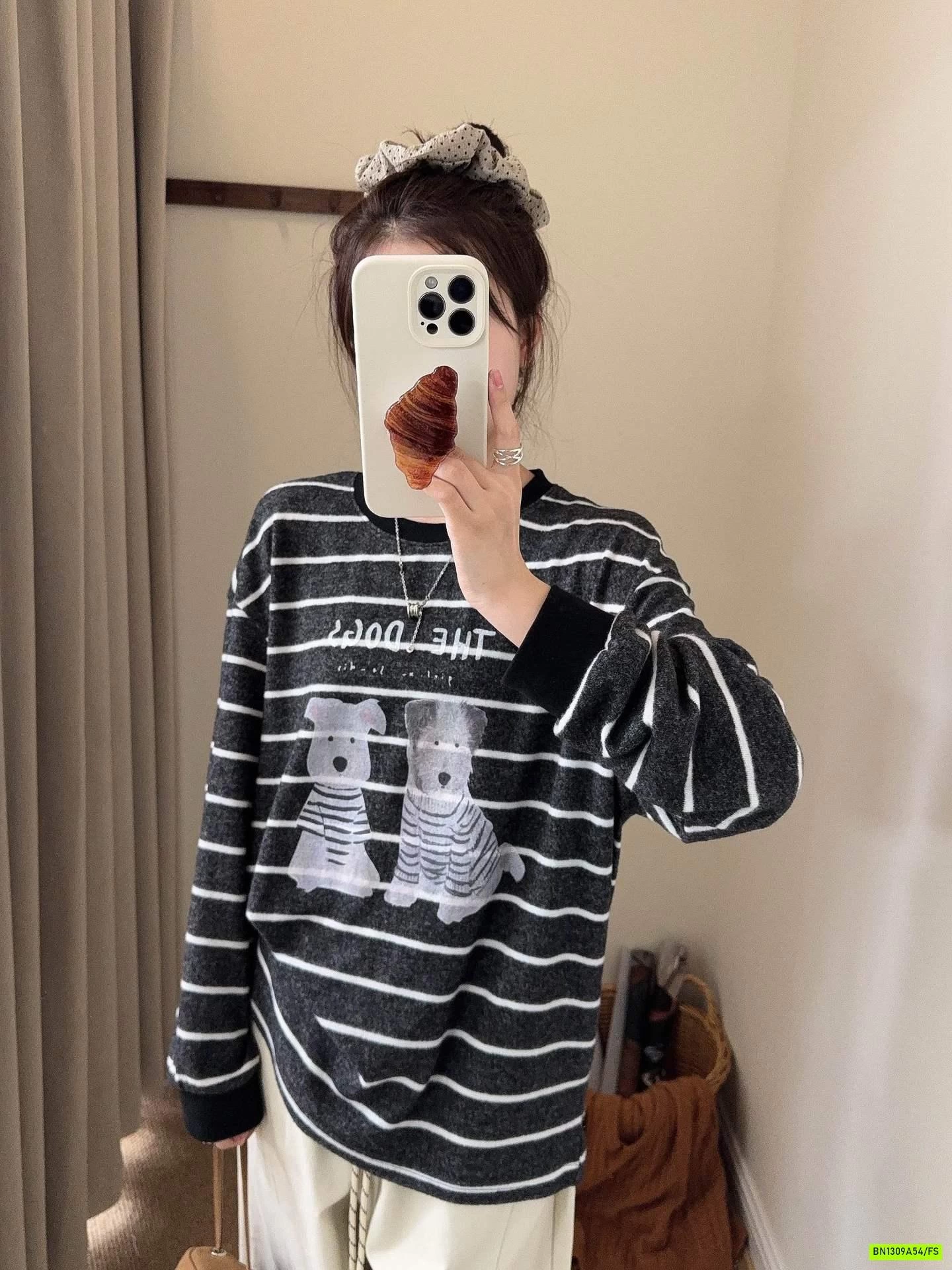 ÁO THUN DỆT KẺ NGANG IN CÚN