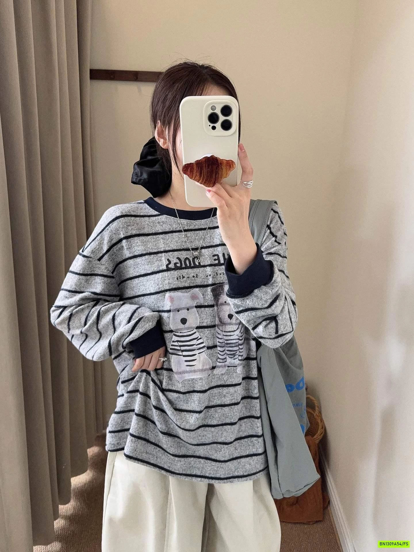 ÁO THUN DỆT KẺ NGANG IN CÚN