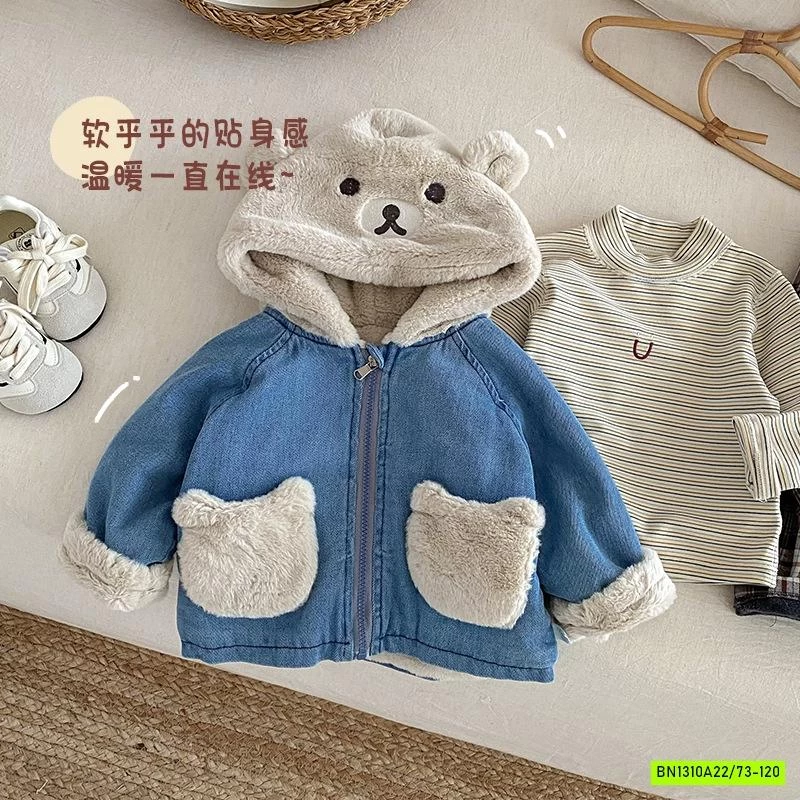 KHOÁC JEANS LÓT LÔNG MŨ GẤU