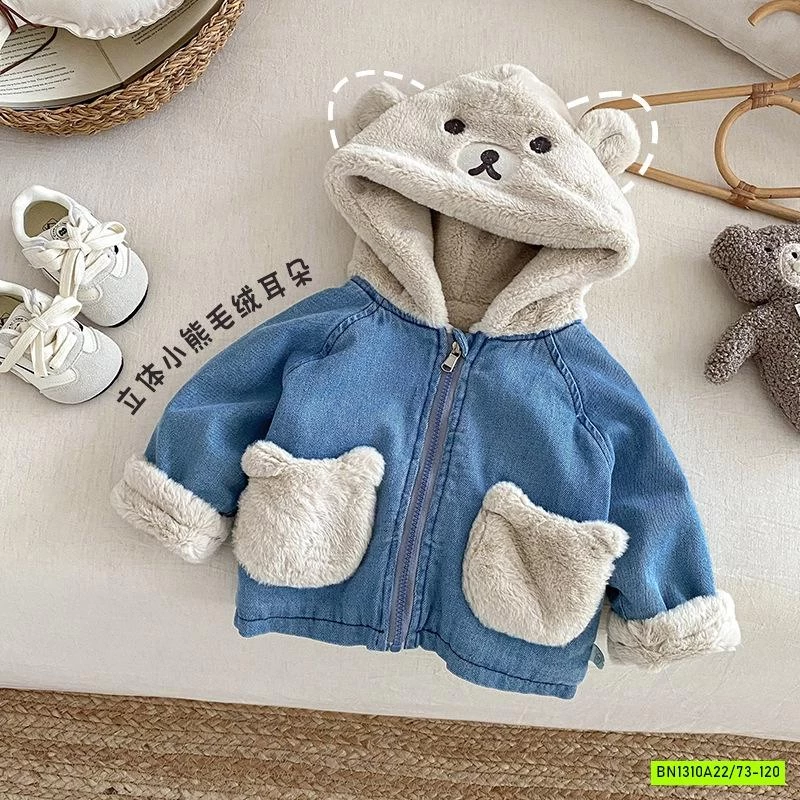 KHOÁC JEANS LÓT LÔNG MŨ GẤU