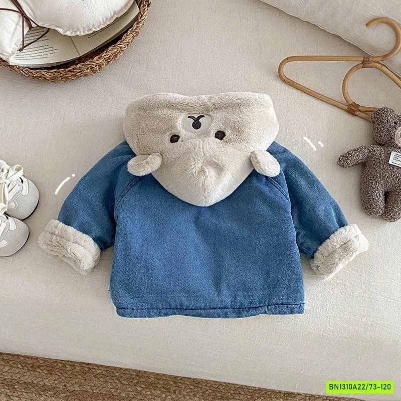 KHOÁC JEANS LÓT LÔNG MŨ GẤU