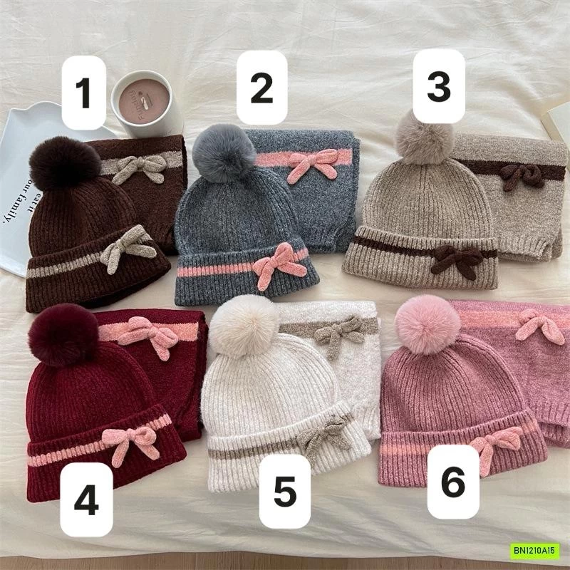 SÉT KHĂN + MŨ LEN GẮN HOA DỄ THƯƠNG