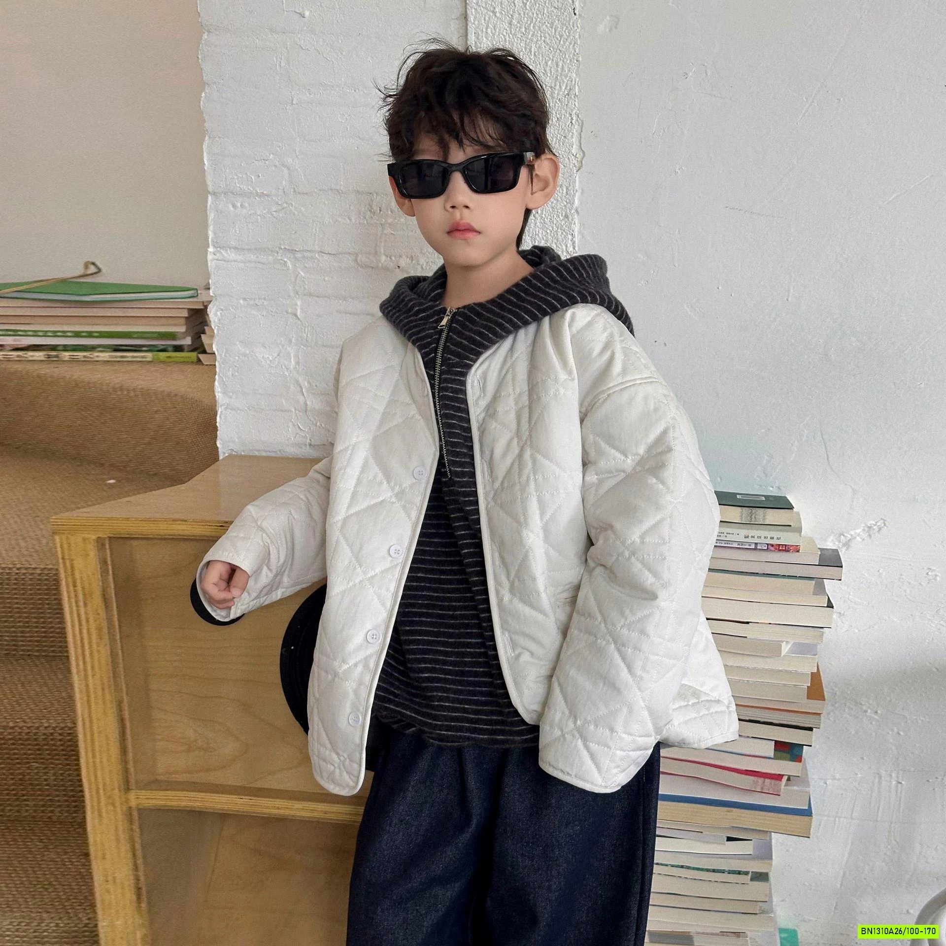 HOODIE NỈ LEN KẺ NGANG KHÓA CỔ