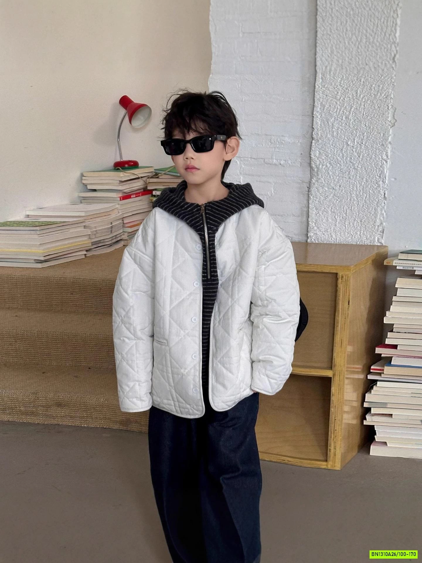 HOODIE NỈ LEN KẺ NGANG KHÓA CỔ