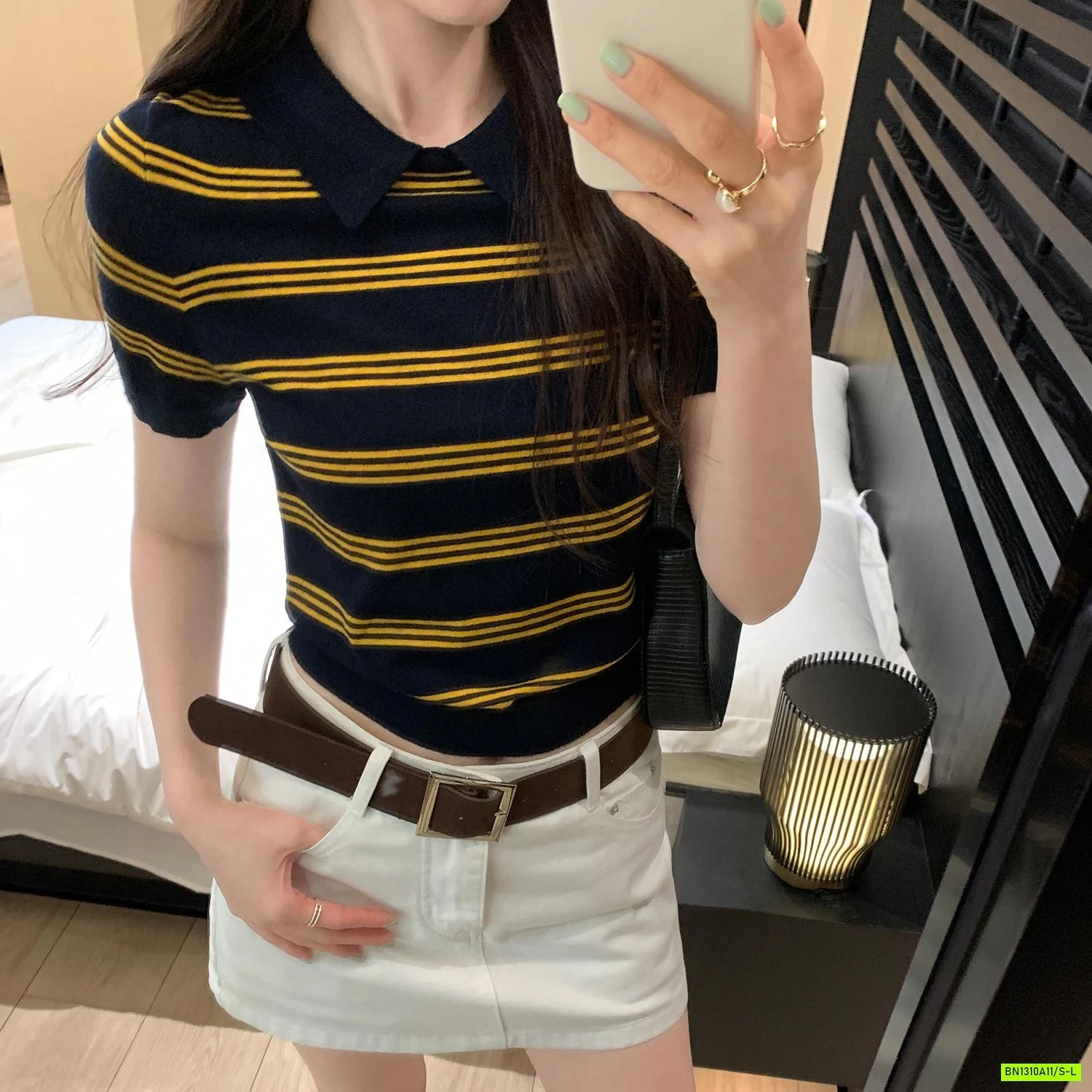 POLO LEN KẺ NGẮN TAY